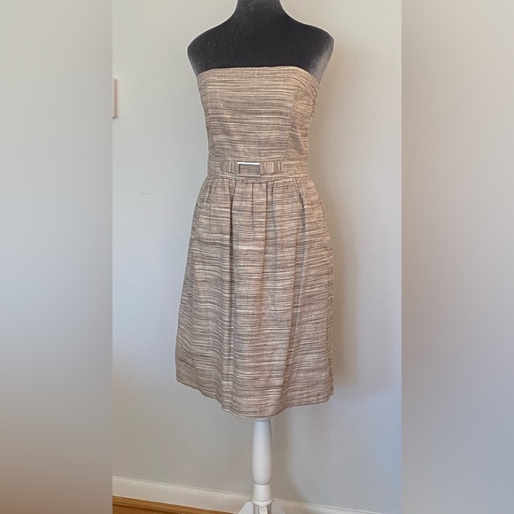 Banana Republic Linen Blend Strapless Dress with Pockets Taupe Size 4 - Picture 1 of 11